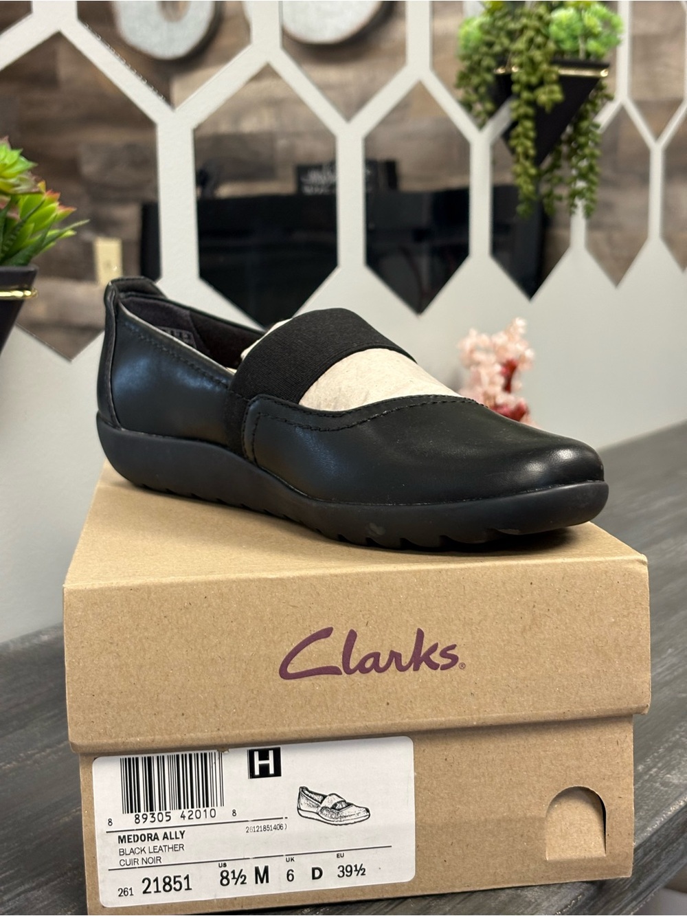 Clarks Black and Beige Leather Slip-On Loafer